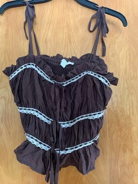 Bohemian Smocked Embellished Romantic Lace-Trim Festival Tank Thirty/Thirty Sz M